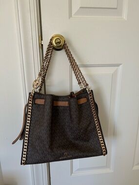 Michael Kors Brown Monogram Chain-Handle Shoulder Bag